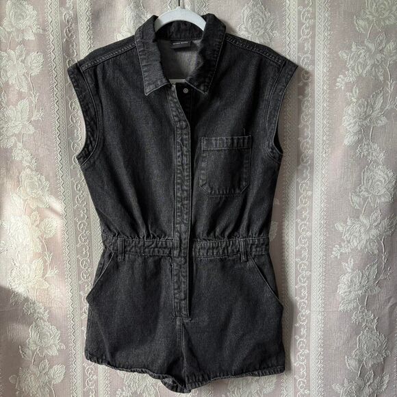 Miou Muse Women's Black Denim Romper - Picture 1 of 6